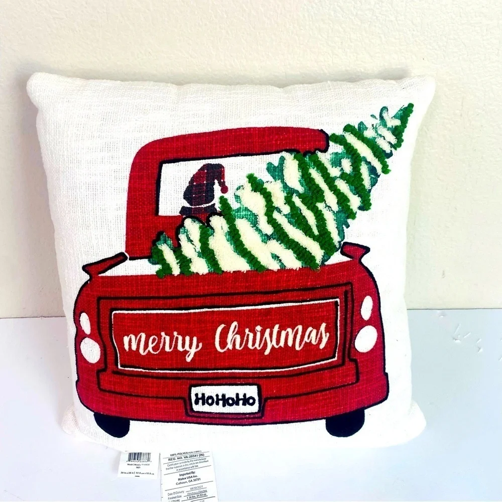 Allen + Roth Merry Christmas Rizzy Home Truck Ho Ho Ho Accent Pillow 20“ x 20“